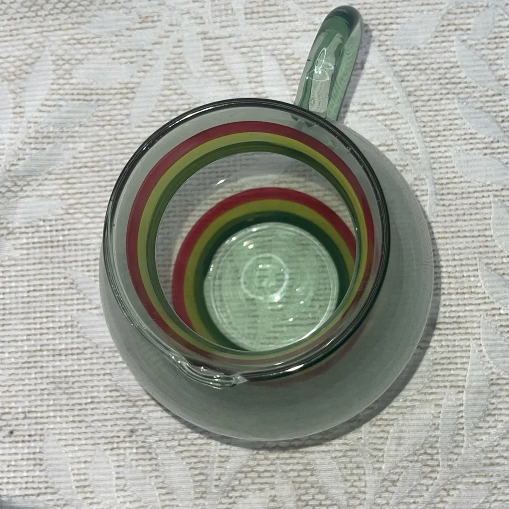 Colorful Glass Pitcher with Striped Design